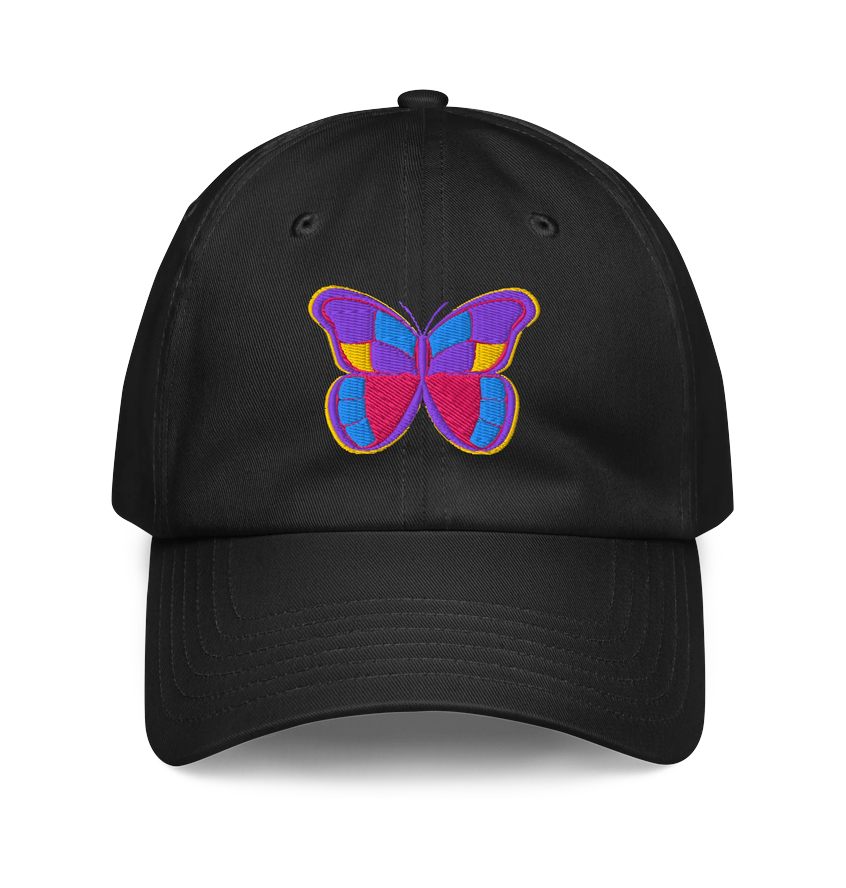 Black Miche dad hat with an embroidered butterfly